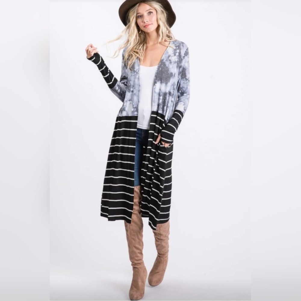 Tie Dye Stripe Colorblock Duster